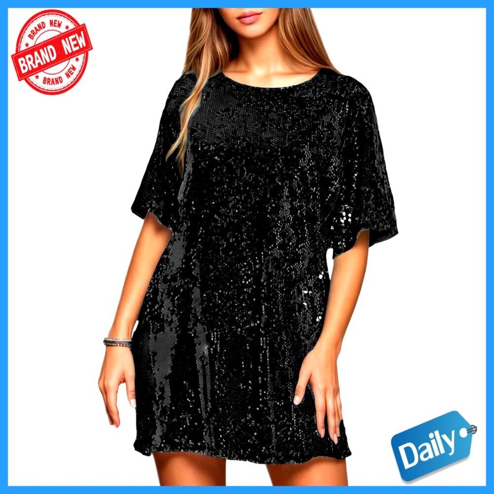 Sequin Sparkle Dress V Neck Loose Fit Party Club Cocktail Elegant Chic